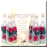 MESSAGE BOTTLE INVITATION - DOUBLE RED ROSES