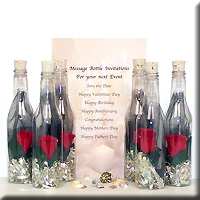 MESSAGE BOTTLE INVITATION WITH RED ROSE